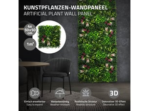 Ecd germany mur végétal artificiel réaliste classic buxus, 50x50 cm vert 1 m², feuillage décoratif dense haie synthétique clôture fausse plante brise-vue avec protection uv pour intérieur extérieur