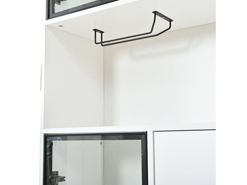  Vitrine haute 120x33x200 cm, 6 portes et 2 tiroirs, éclairage led, panneau de particules, blanc  - Conforama D
