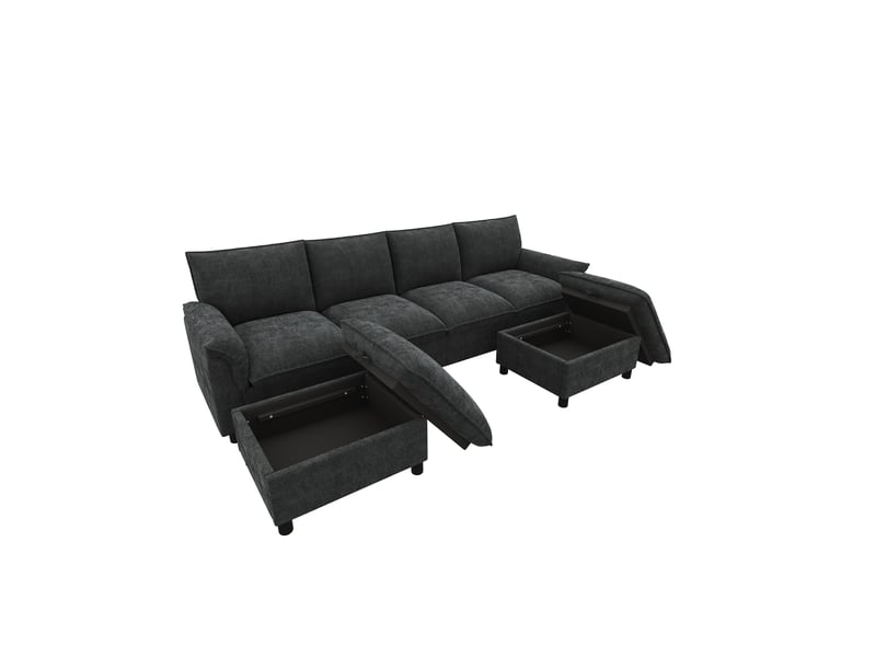  Canapé d'angle, canapé modulable – avec repose-pieds, noir, forme u, 264,5 cm, style cloud  - Conforama B