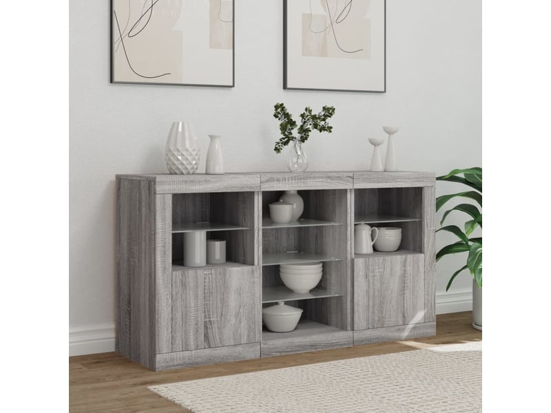  Buffet salon, buffet de rangement avec lumières led sonoma gris 123x37x67 cm shl62781  - Conforama C