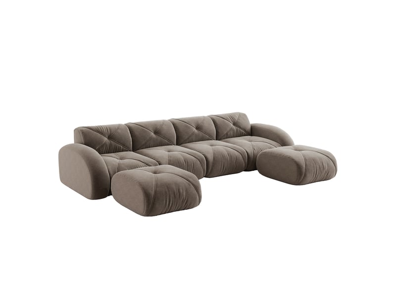  Canapé modulable en u 4 places avec 2 poufs en chenille taupe  - Conforama A