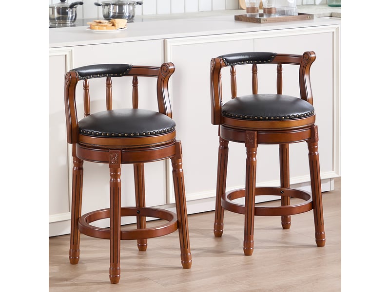  Tabouret de bar,54.8x54.8x96 cm,pivotant 360°,cuir véritable,noir  - Conforama B