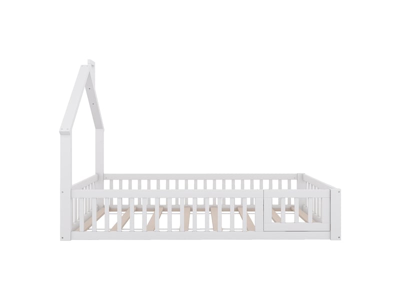 Lit cabane enfant 90 x 200 cm - lit avec sommier à lattes - bois massif - garde-corps sécurité - design cheminée - blanc - Conforama E