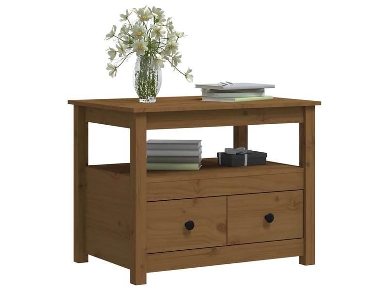  Table basse - table de salon - table à thé marron miel 71x49x55 cm bois massif de pin  - Conforama E