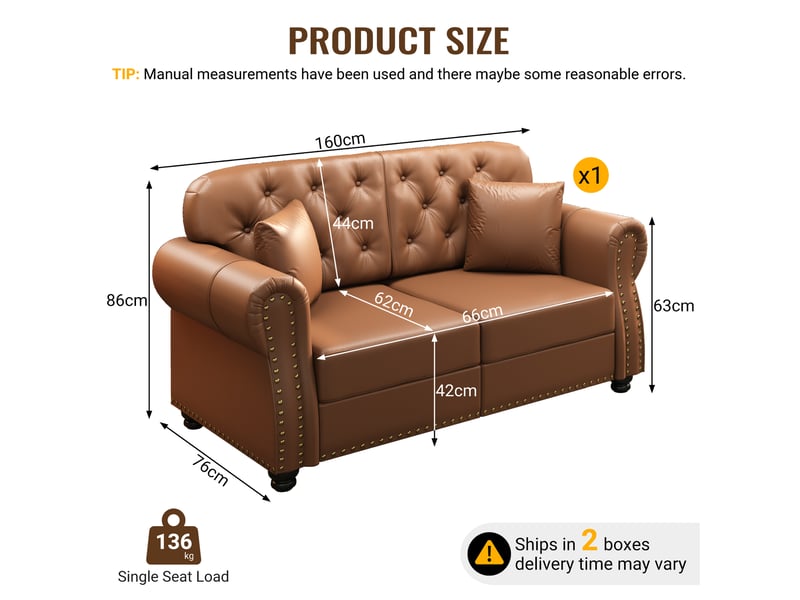 Canapé chesterfield 2 places en simili cuir marron, 160 cm Fay Lum - Conforama C