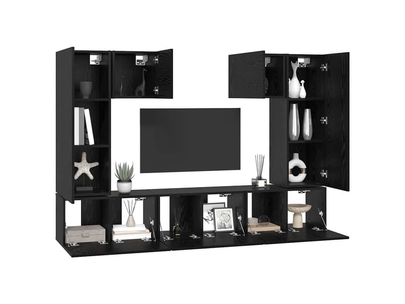  Ensemble meuble tv - banc tv - meuble de rangement 7 pcs chêne noir bois d'ingénierie  - Conforama C