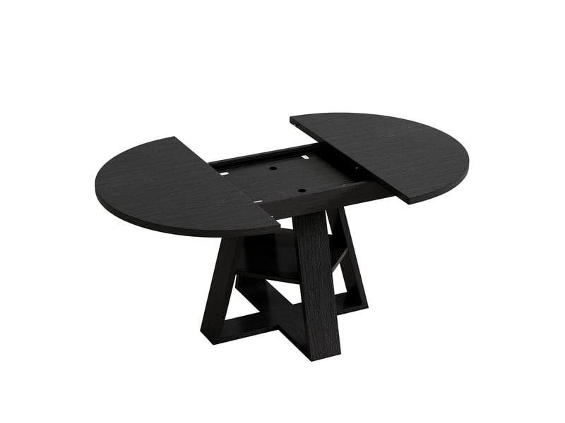  Table extensible pour 4 à 6 personnes avec rangement de rallonge et tablette sous plateau en mdf noir pour salle à manger  - Conforama A