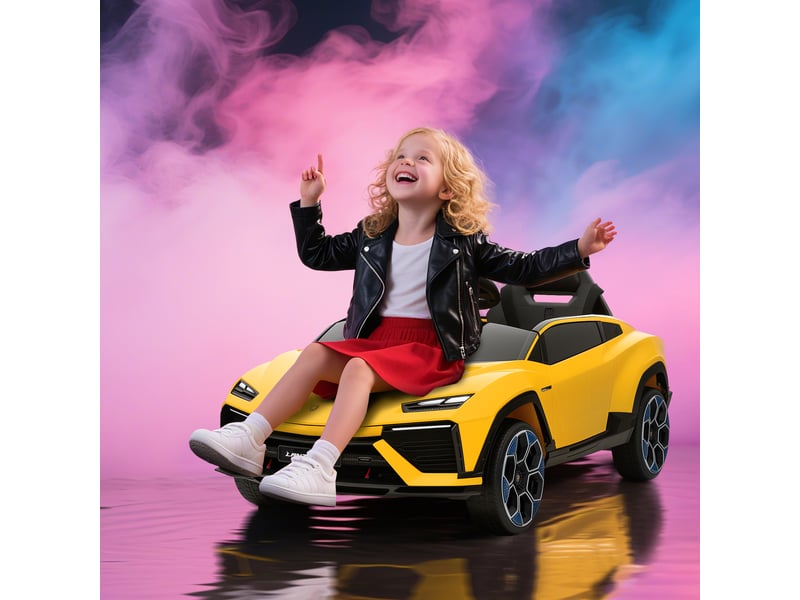 Voiture électrique pour enfants, 12 v, avec télécommande 2,4 ghz, 2 moteurs, klaxon, lumières led, musique, 101,5 x 49 x 43 cm, jaune - Conforama C