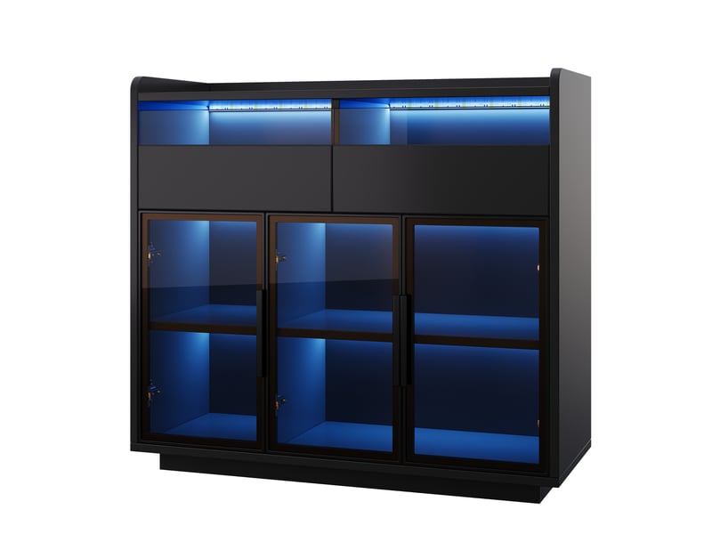 Vitrine basse noire avec verre teinté, led et 2 tiroirs, 100 cm Fay Lum - Conforama R