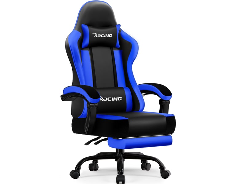  Chaise gaming, fauteuil de bureau ergonomique avec repose-pieds télescopique, chaise bureau avec appui-tête et soutien lombaire, fauteuil gaming ergonomique 150 kg, réglable en hauteur, bleu  - Conforama A