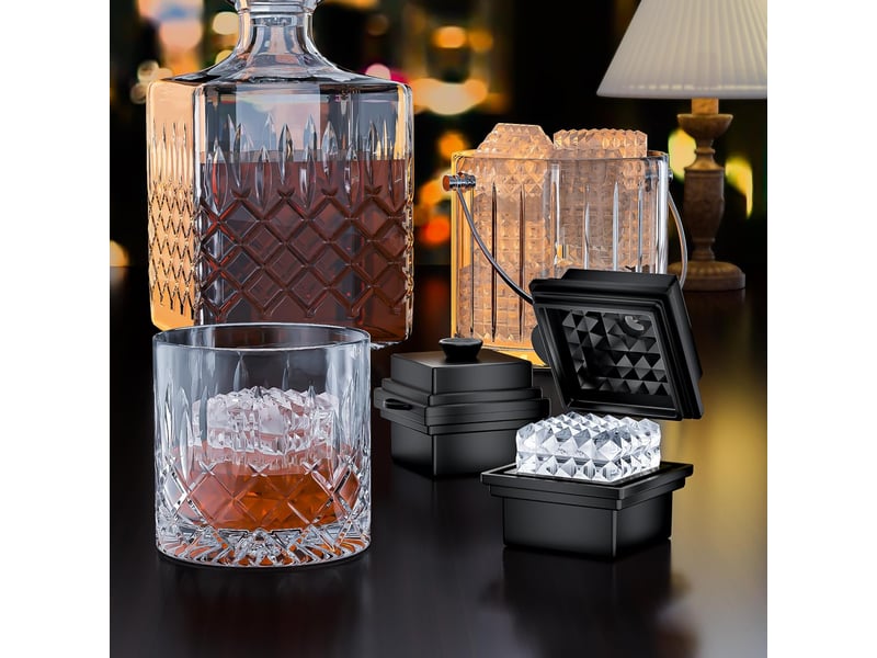 Lot de 2 grands bacs à glaçons carrés en silicone avec couvercle entonnoir - 7 cm - démoulage facile - en forme de losange à fusion lente  - Conforama E
