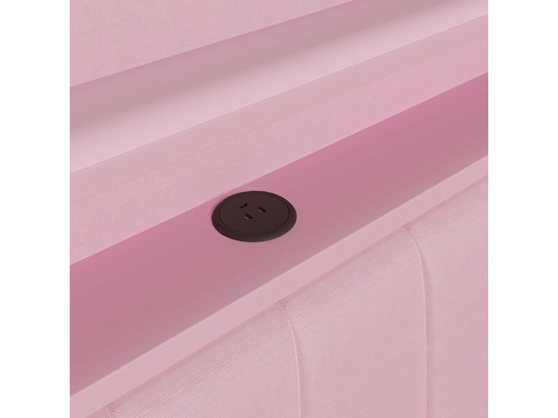  Lit banquette rembourré 140x200 cm, bureau et étagère intégrés, 2 tiroirs de rangement, led 7 couleurs, usb, tissu en lin rose Radiant Stride - Conforama E