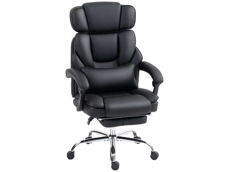  Fauteuil de bureau ergonomique pivotant à hauteur réglable avec soutien lombaire, accoudoirs, repose-pieds, revêtement en similicuir noir  - Conforama A
