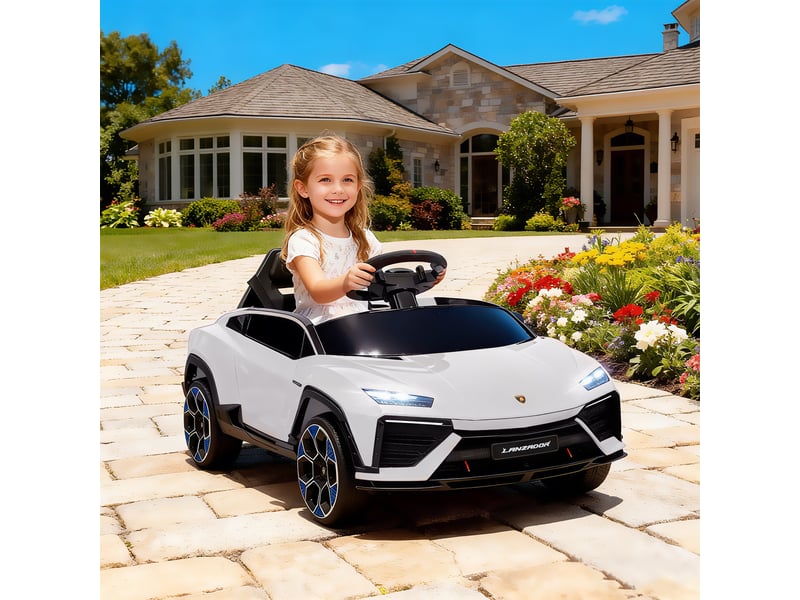  Voiture électrique lamborghini sous licence pour enfants de 3 ans et plus, batterie 12 v, télécommande 2,4 ghz, double moteur, blanche  - Conforama D