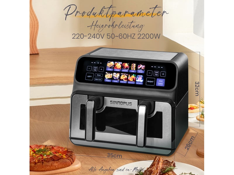  Friteuse à air 9 l 35x26x32 cm double compartiment 2200 w noir  - Conforama E