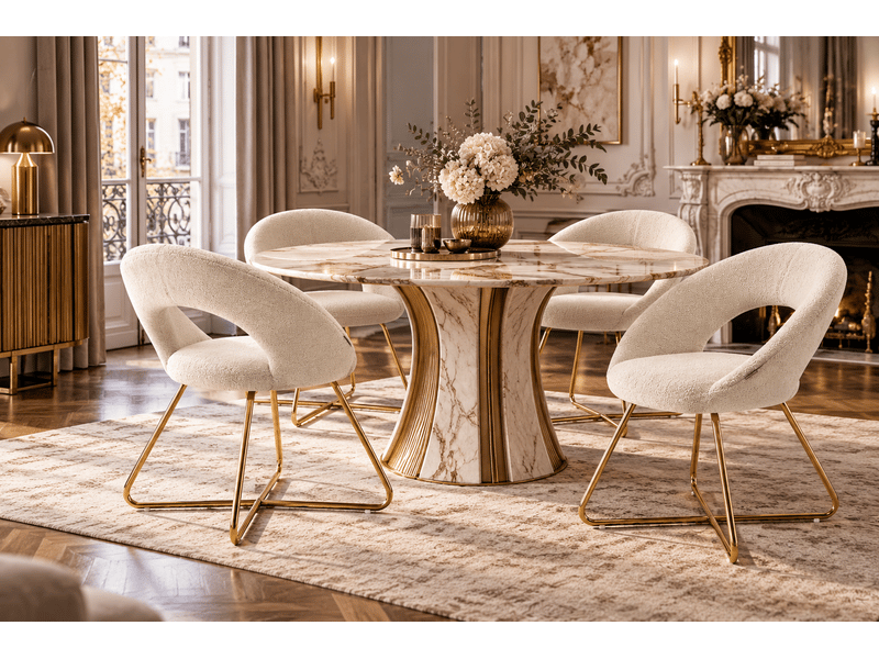  Lot de 4 chaises bubble gold velours - blanc doudou  - Conforama E