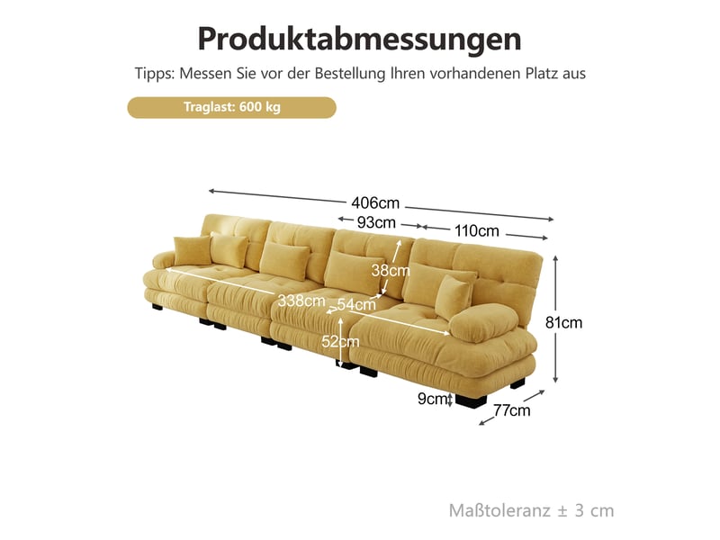  Canapé modulable 4 places canapé d'angle jaune en tissu chenille pour salon moderne et confortable  - Conforama C