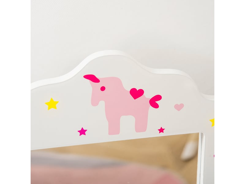  Coiffeuse enfant avec tabouret, miroir triptyque et tiroir coulissant - coiffeuse dim. 63l x 40l x 85,5h cm  - Conforama W
