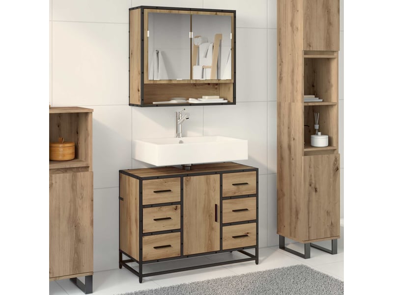Ensemble de mobilier de salle de bain 2 pc chêne artisanal cf64048 - Conforama B