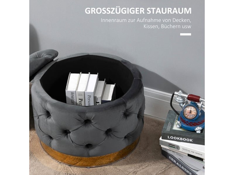  Tabouret vintage, tabouret, tabouret coffre, repose-pieds avec espace de rangement, tabouret rembourré, métal, mousse, gris anthracite, 55 x 55 x 42 838-019CG - Conforama D