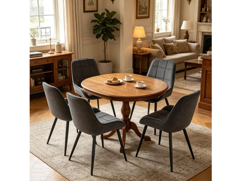  Lot de 4 chaises de salle à manger en velours gris foncé, pieds en métal noir  - Conforama E