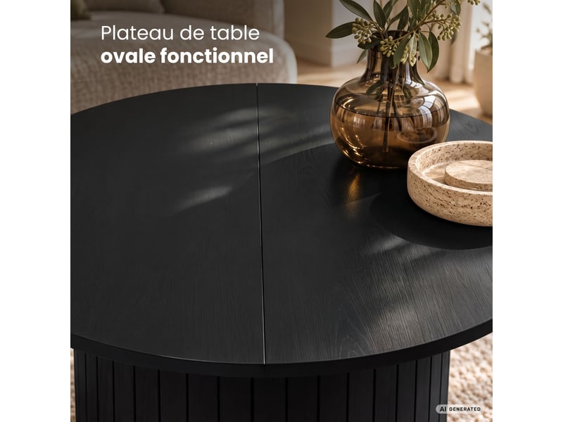 Table basse nubo noire 80 cm ronde cannelée avec rangement 80x80x45 cm NUBO - Conforama D