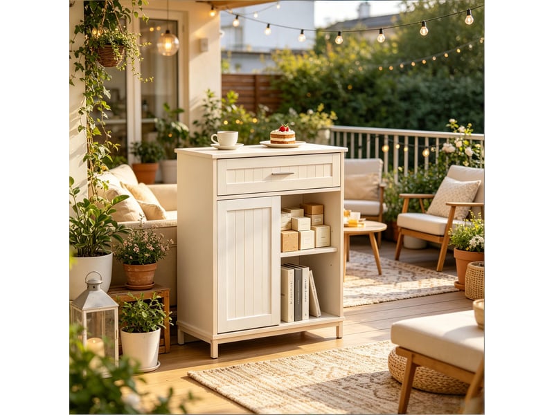 Buffet de cuisine avec porte coulissante et étagère réglable - lpospi - rangement mdf métal blanc 70 × 30 × 80,2 cm  - Conforama B