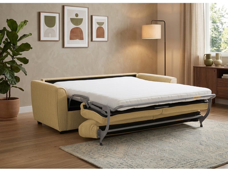  Canapé convertible express 3 places en velours texturé moutarde kaliana 5278R-3P-MOUT - Conforama C