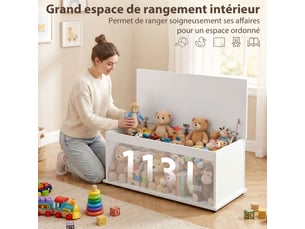 Coffre de rangement, banc de rangement avec couvercle rabattable et charnières de sécurité, banc chaussures, meuble d'entrée, couloir, chambre, salon, blanc, 100 x 40 x 40 cm