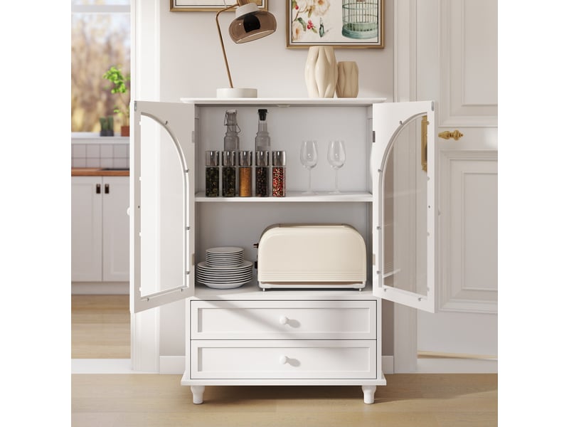 Buffet de rangement 2 portes vitrées et 2 tiroirs 71x38x106,5 cm blanc - Conforama B