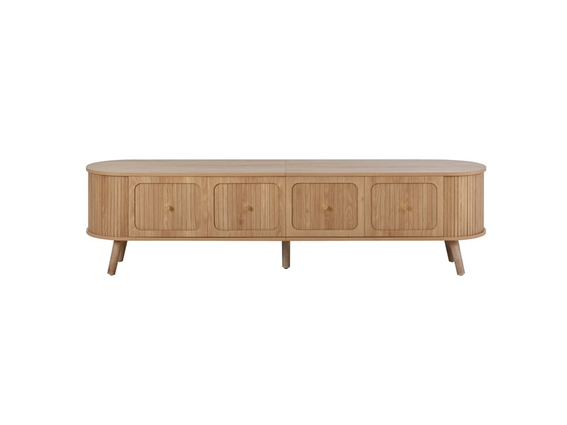 Meuble tv chêne 180 cm, meuble tv bas 4 portes, meuble tv vintage avec poignées dorées et pieds en bois massif - Conforama W