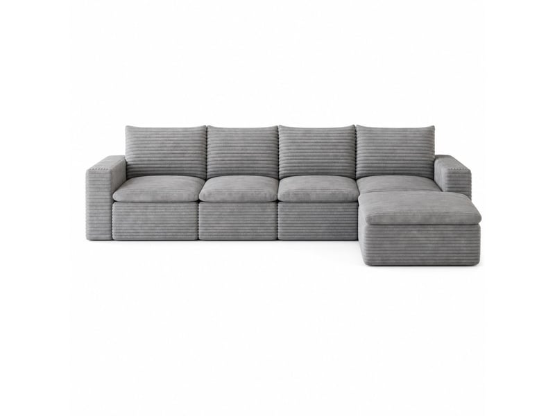 Canapé nuage en velours côtelé gris, 260 x 250 cm, double couche, revêtement amovible, sans montage Y150-VSHAPED-1O-GRAU - Conforama A