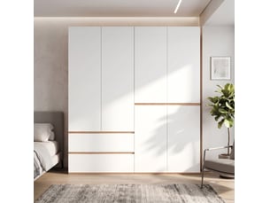 Armoire 6 portes avec 2 penderies et 5 tiroirs, style classique chêne artisan et blanc pour chambre 180 × 50 × 200 cm