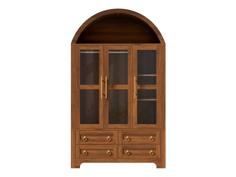  Armoire à 3 portes vitrées et 4 tiroirs, 110 x 50 x 186 cm, avec éclairage led, tringle intégrée et étagères, couleur noyer  - Conforama A