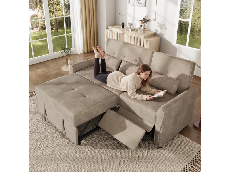  Canapé-lit 3 places 176x148x83 cm - convertible 3 en 1 - dossier réglable 3 positions - fonction couchage - chenille - mousse confortable - marron CozyNest - Conforama B
