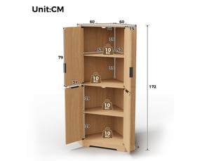 Armoire d'angle - 60 x 60 x 172 cm - bois chêne - meuble de rangement haut avec 4 portes et étagères réglables
