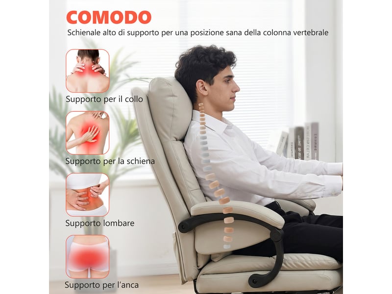 Fauteuil de bureau massant à vibration, chauffant, inclinable à 135° avec repose-pieds  - Conforama R