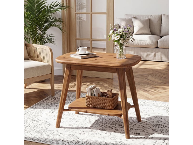 Table d'appoint en bois massif à deux niveaux, table de style ferme avec coins arrondis pour petits espaces - Conforama D