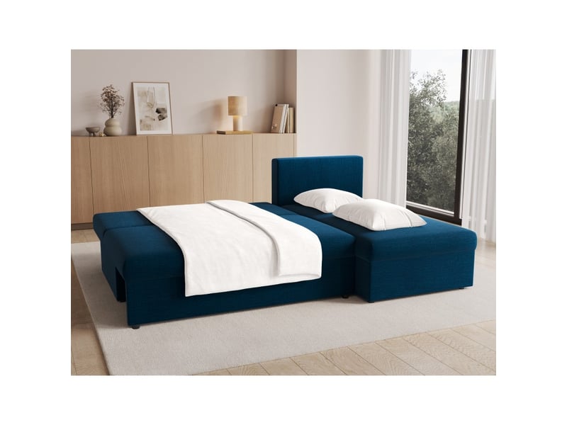 Canapé d'angle bleu nuit 3 places compact avec coffre 206x90x146cm gina  - Conforama D