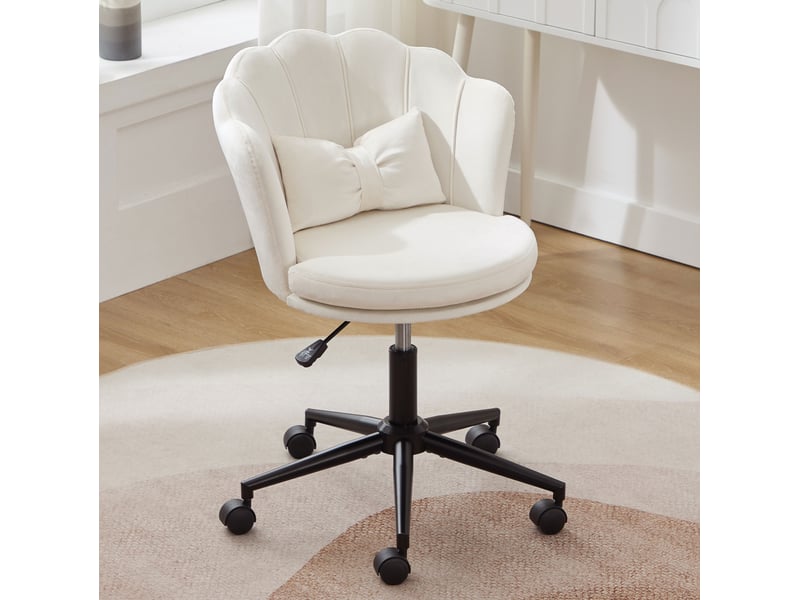  Chaise de bureau beige en velours réglable et pivotante à 360°  - Conforama B