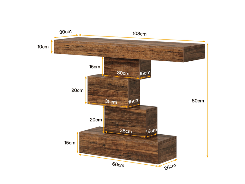  Table console 108x30x80 cm à piètement géométrique en bois marron foncé  - Conforama C