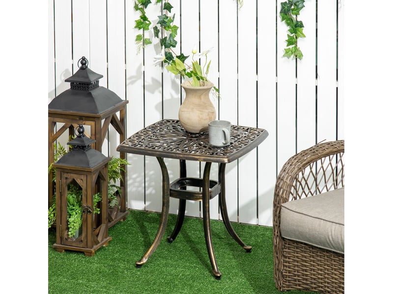  Table d'appoint de terrasse avec trou pour parasol 54x54x52,5 cm métal bronze  - Conforama B