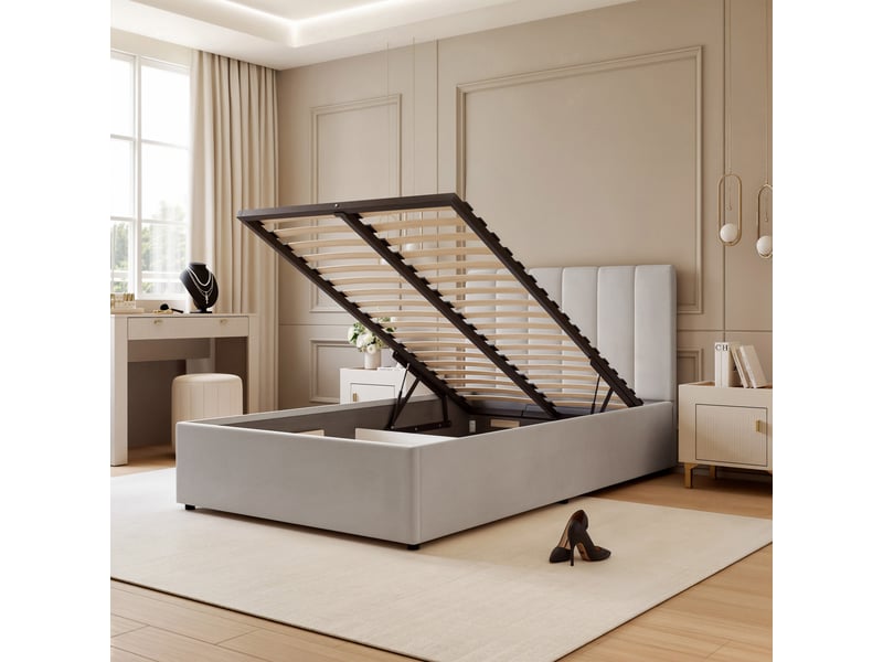  Structure de lit avena - 140x200 cm - avec coffre - tissu doux élégant - gris clair AVENA - Conforama C