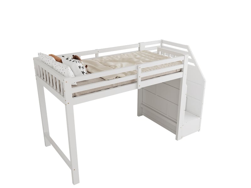  Modenvie lit mezzanine enfant 90x200 cm - avec rangement intégré, avec sommier inclus, sans matelas - blanc  - Conforama A