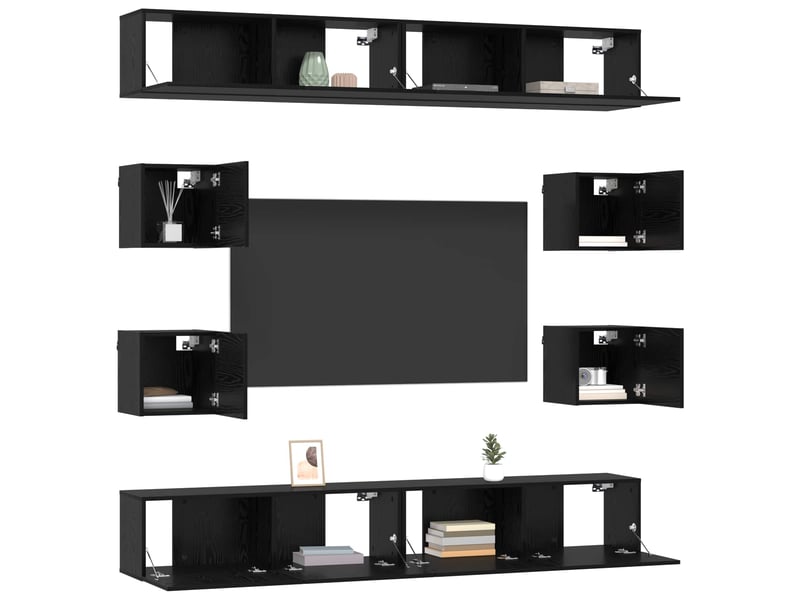  Ensemble meuble tv - banc tv - meuble de rangement 8 pcs chêne noir bois d'ingénierie  - Conforama C