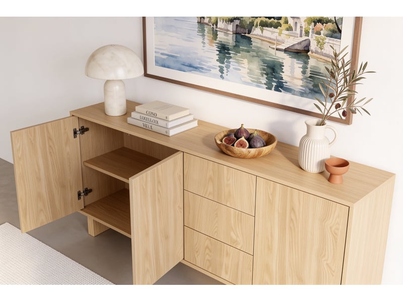  Sumba - buffet 183 cm mélaminé chêne clair  - Conforama D