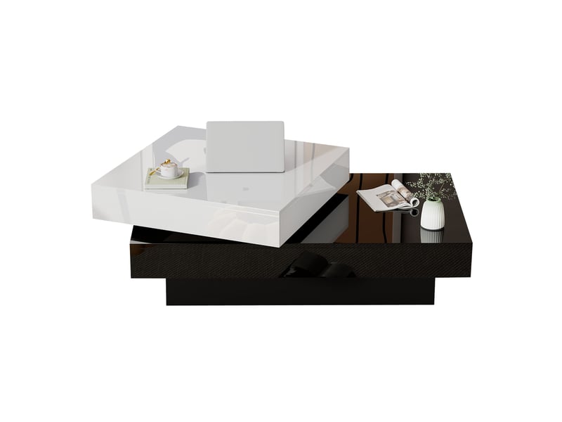  Table basse pivotante noir et blanc, table de salon moderne 103x60x35.5cm avec finition haute brillance  - Conforama A