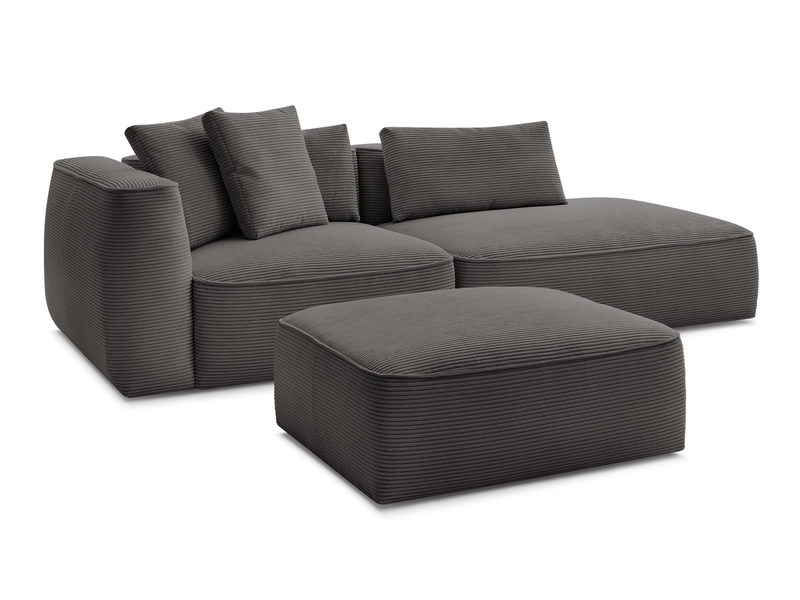  Bobochic canapé droit fixe 3 places leopold velours côtelé avec pouf taupe  accoudoir gauche LEOPOLD - Conforama A