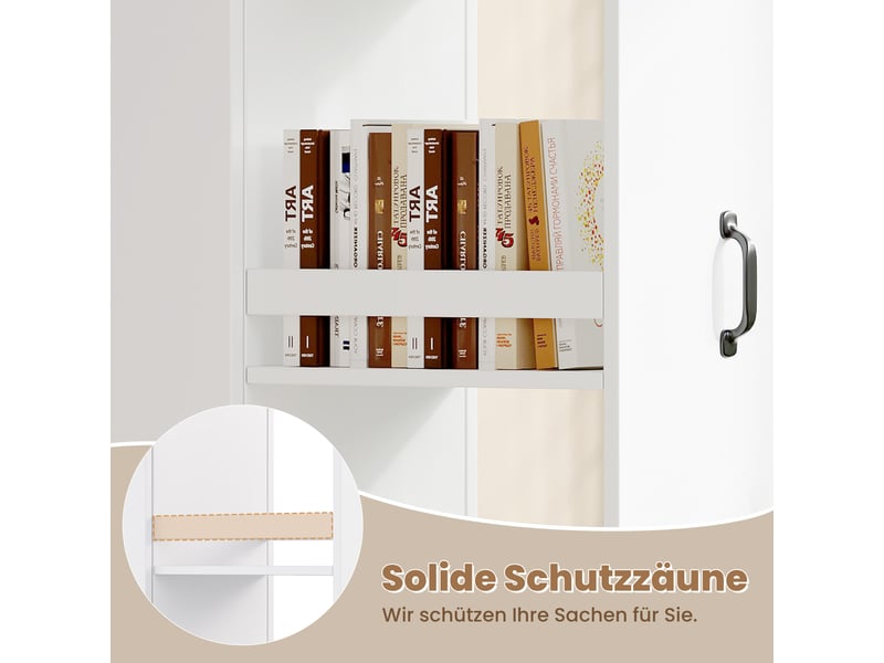  Étagère haute blanche 40 × 30 × 160 cm, roulettes, barres de protection, boîtes de rangement, format compact  - Conforama E