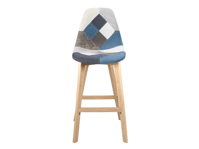  Lot de 2 chaises de bar scandinaves slick 67 cm en tissu patchwork bleu avec pieds en bois 164-SLICK - Conforama B